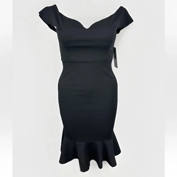 NWT EMERALD SUNDAE Sz L Womens Black Flounce Overlay H-lo Hem Midi Dress Juniors - Picture 6 of 9